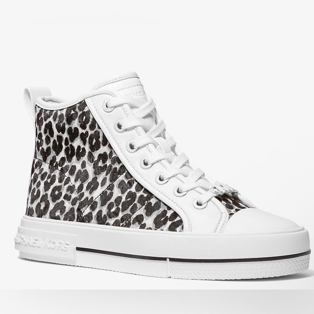 Michael Kors White and Animal Print High-Top Sneakers